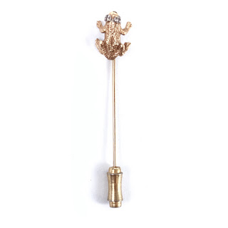 14K Gold and Diamond Frog Stick Pin