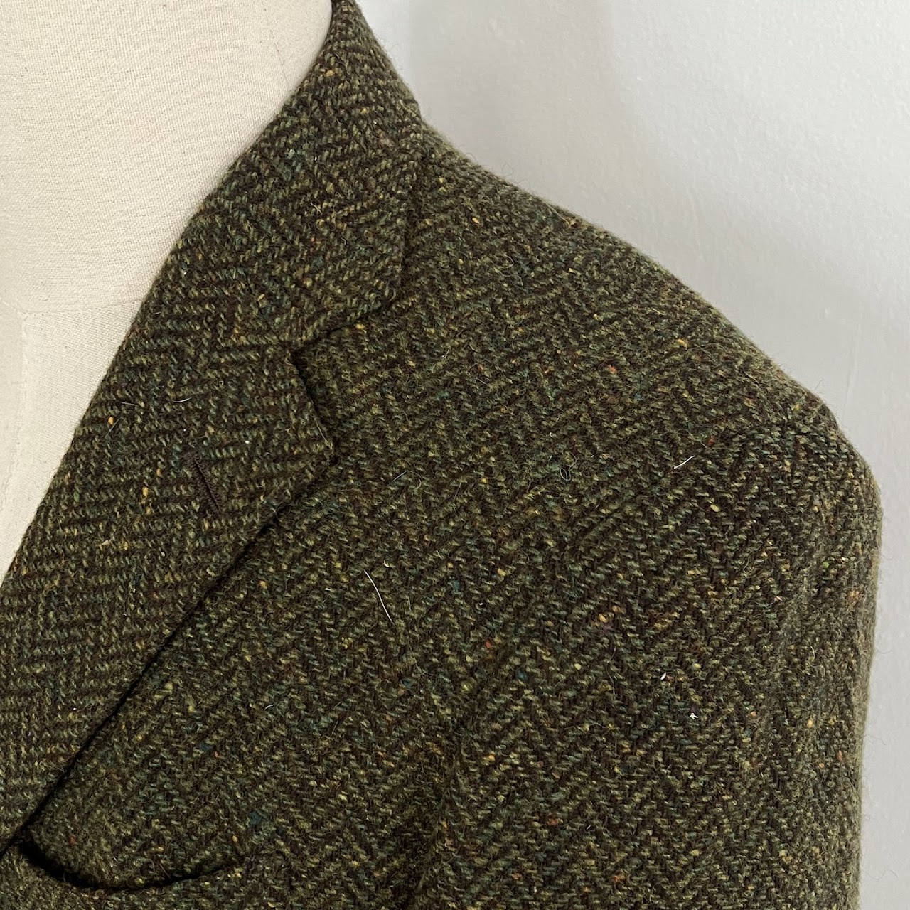 Etro Olive Green Wool Melange Herringbone Tweed Blazer