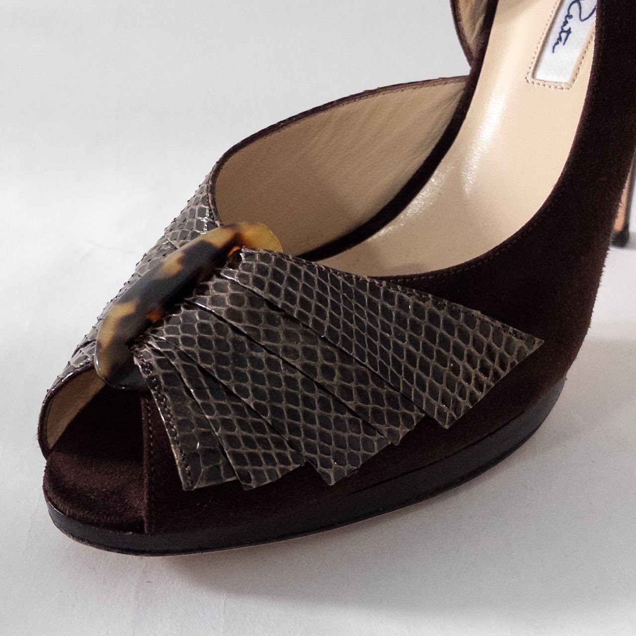 Oscar de la Renta Suede, Snakeskin and Faux Tortoiseshell Slingback Pumps