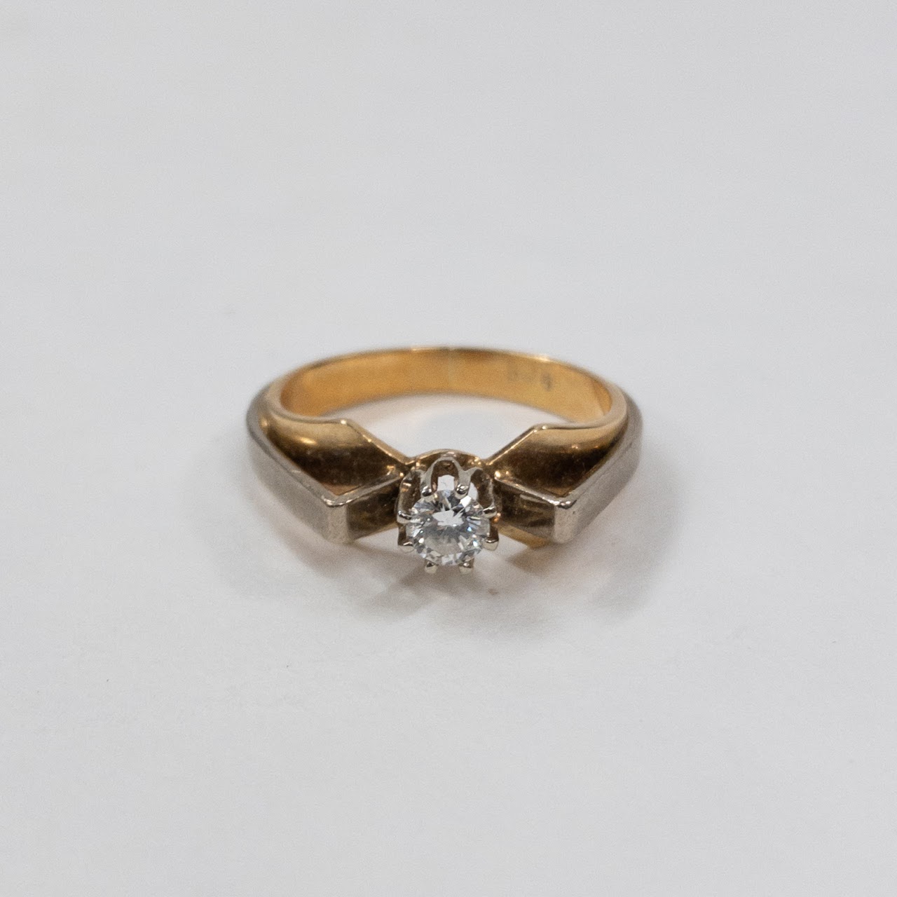 14K White and Yellow Gold Ring with Large Diamond