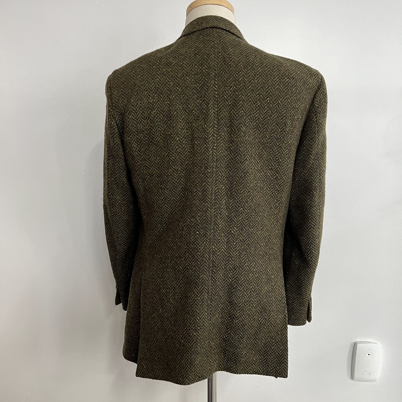 Etro Olive Green Wool Melange Herringbone Tweed Blazer