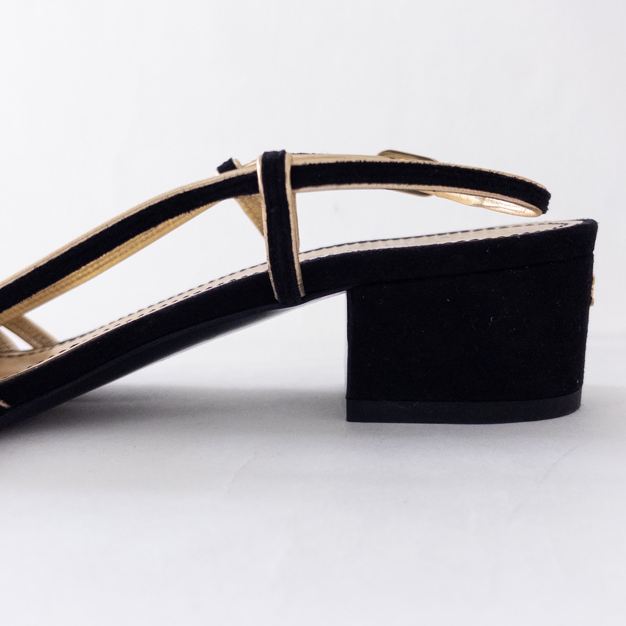 Chanel Black Suede and Metallic Gold Leather Sandals