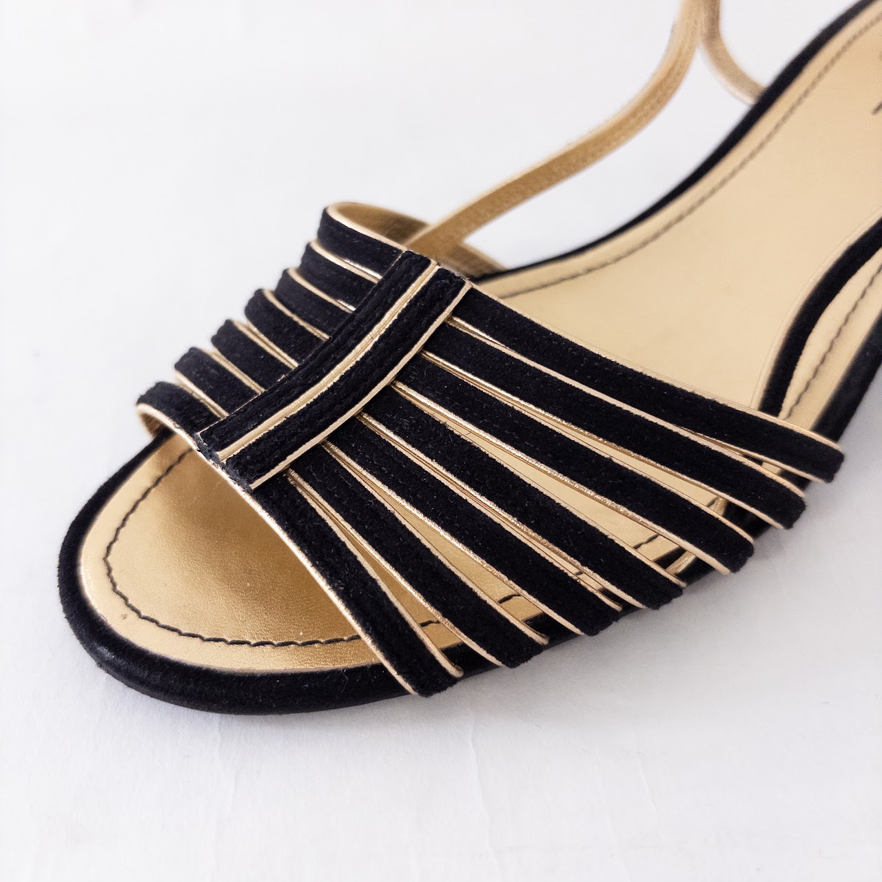 Chanel Black Suede and Metallic Gold Leather Sandals