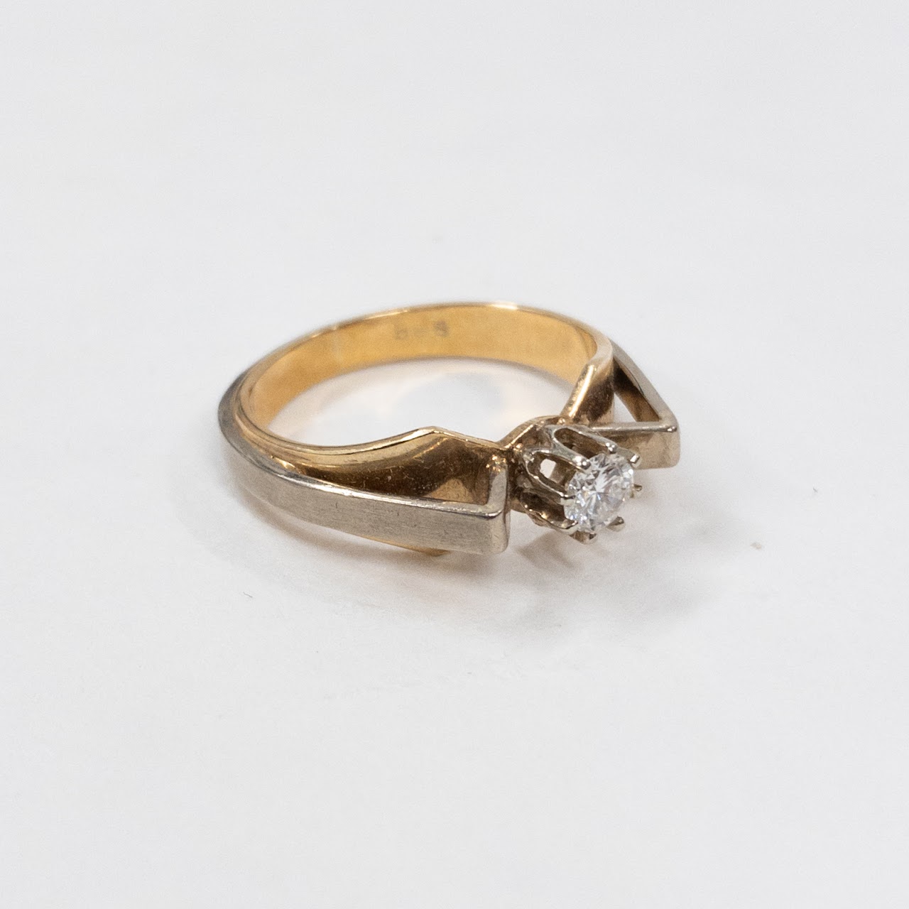 14K White and Yellow Gold Ring with Large Diamond