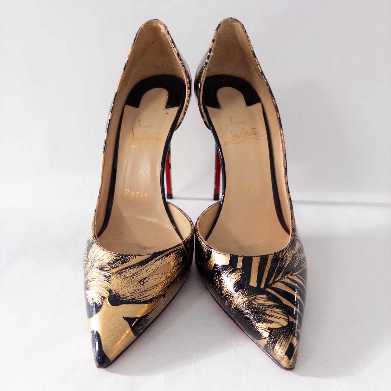 Christian Louboutin Patent Leather Hibiscus Lamé Pumps