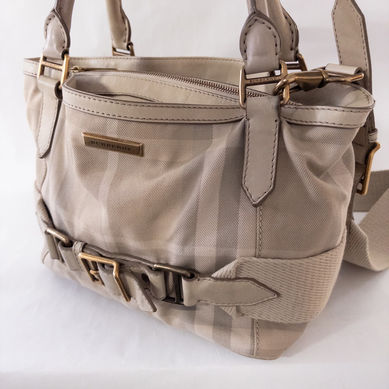 Burberry Plaid Canvas and Leather Shoulder Bag