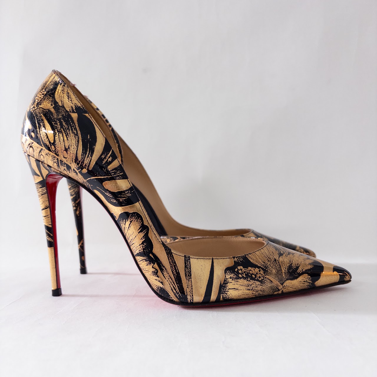 Christian Louboutin Patent Leather Hibiscus Lamé Pumps