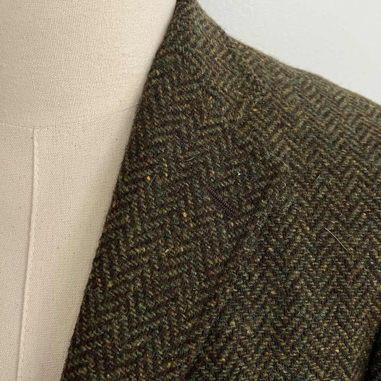 Etro Olive Green Wool Melange Herringbone Tweed Blazer