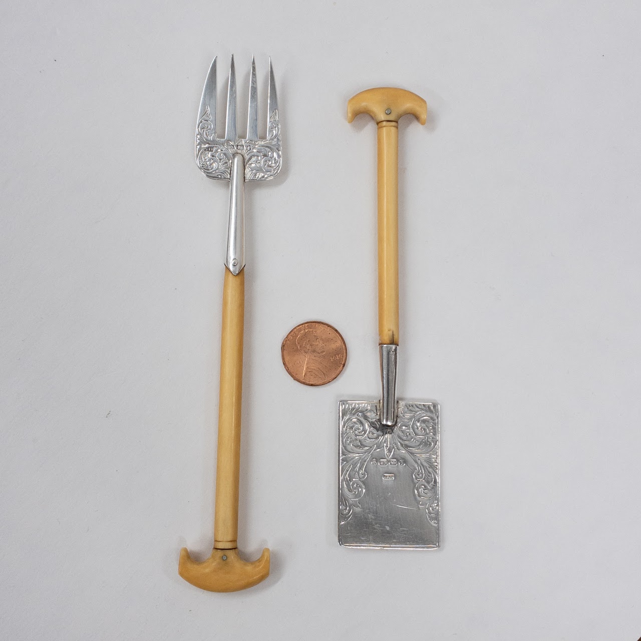 Sterling Silver and Bone Miniature Serving Utensil Set