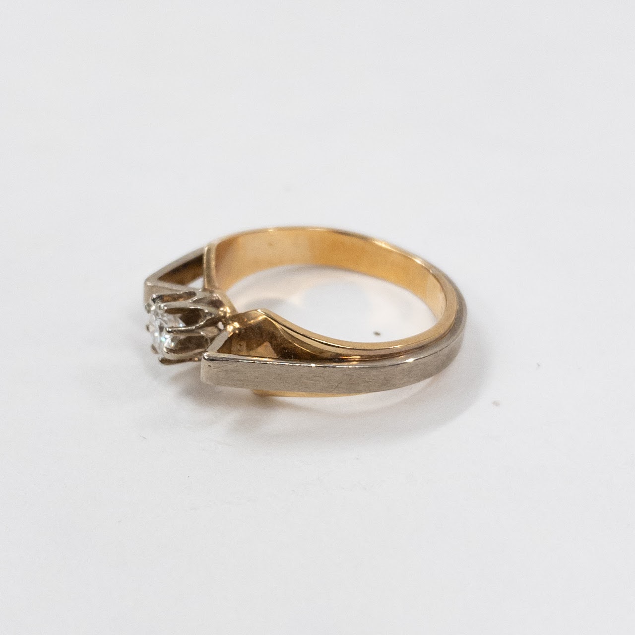 14K White and Yellow Gold Ring with Large Diamond