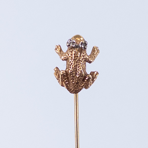 14K Gold and Diamond Frog Stick Pin