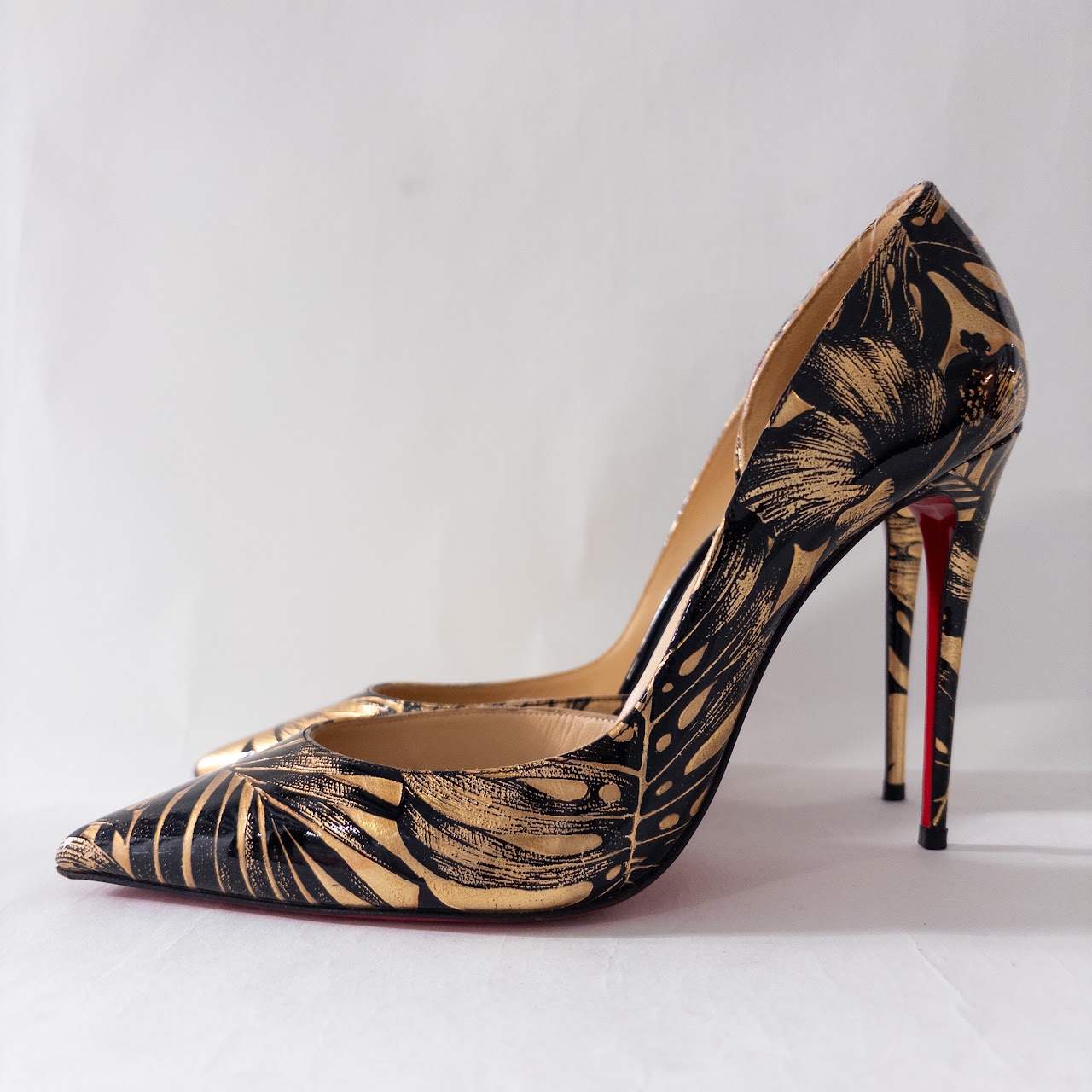 Christian Louboutin Patent Leather Hibiscus Lamé Pumps