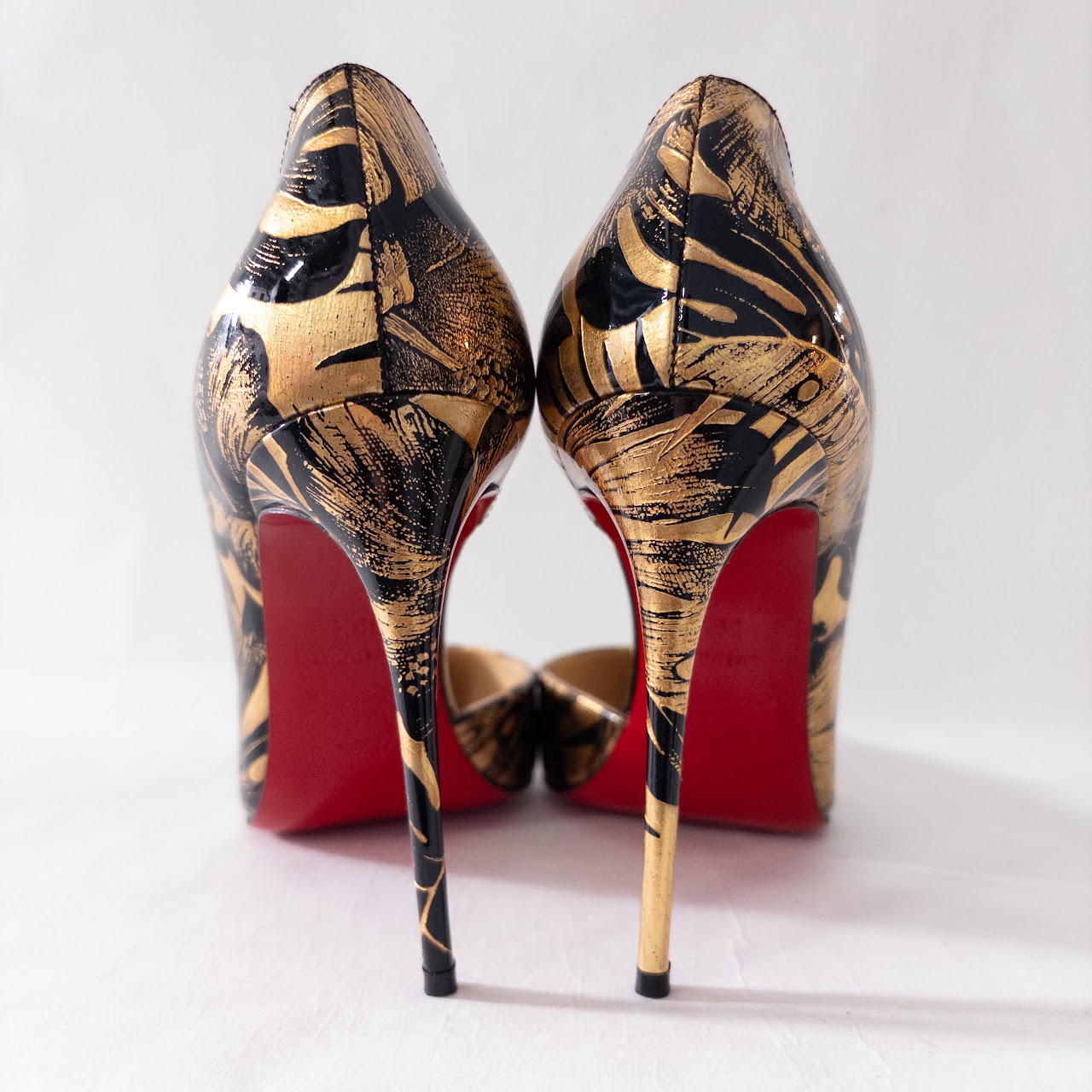 Christian Louboutin Patent Leather Hibiscus Lamé Pumps