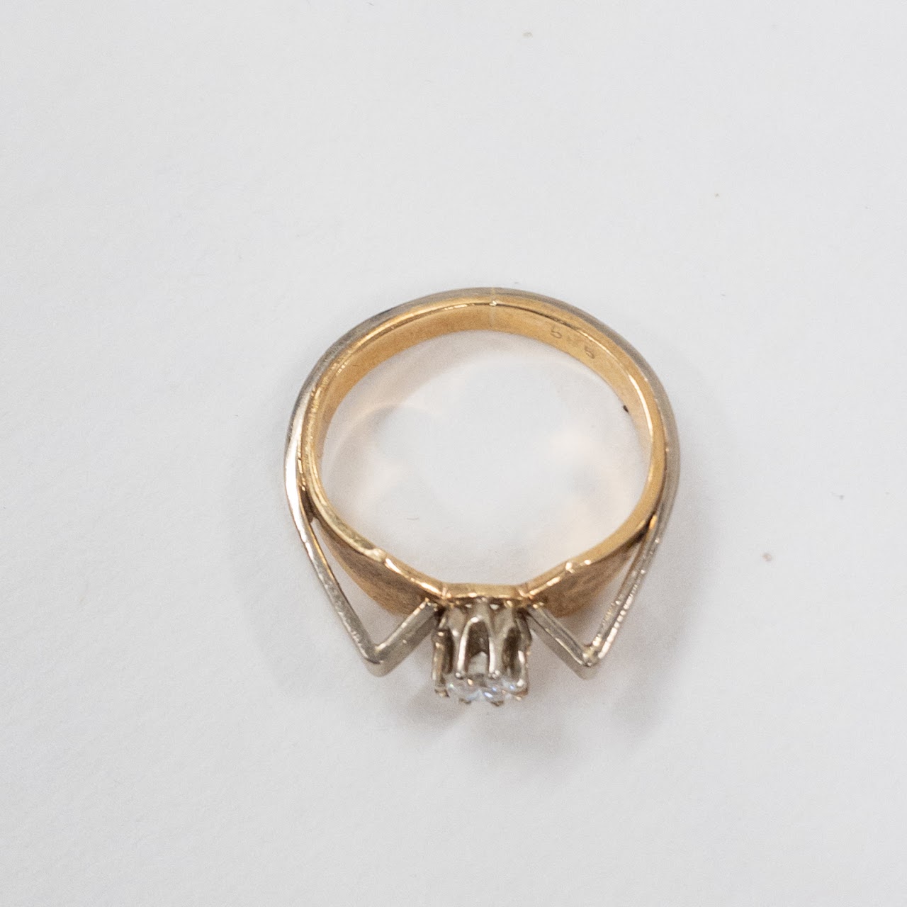 14K White and Yellow Gold Ring with Large Diamond