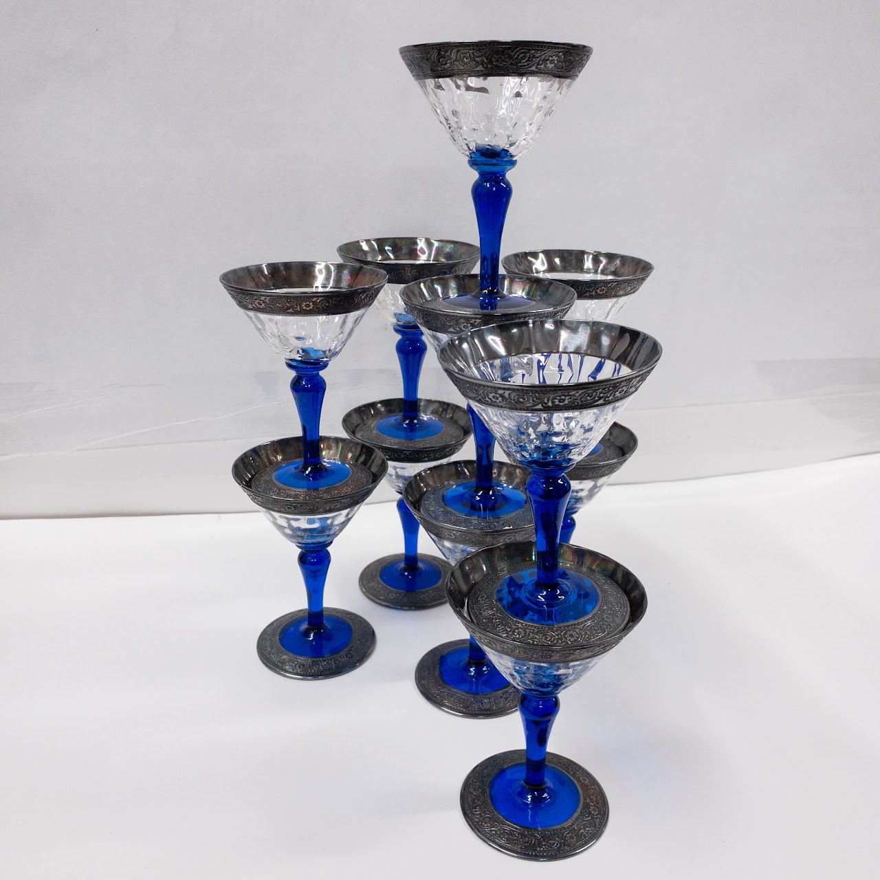 Sterling Silver Rimmed Cocktail Glass Set