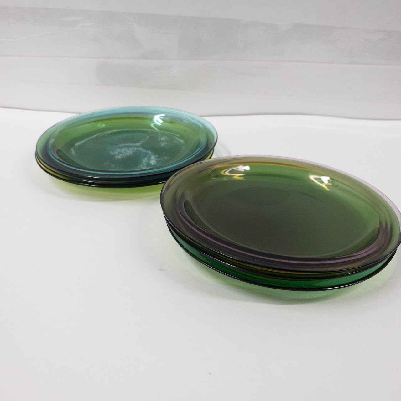 Lalique Set of Six Colored Glass Small Plates