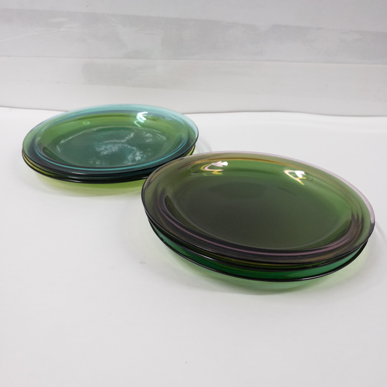 Lalique Set of Six Colored Glass Small Plates