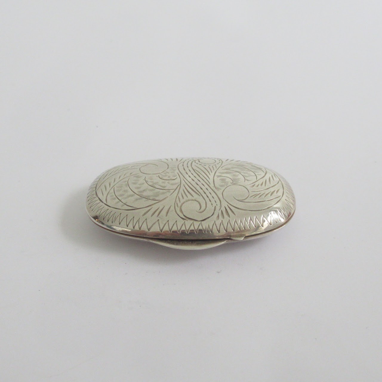 Sterling Silver Etched Oval Pill Box