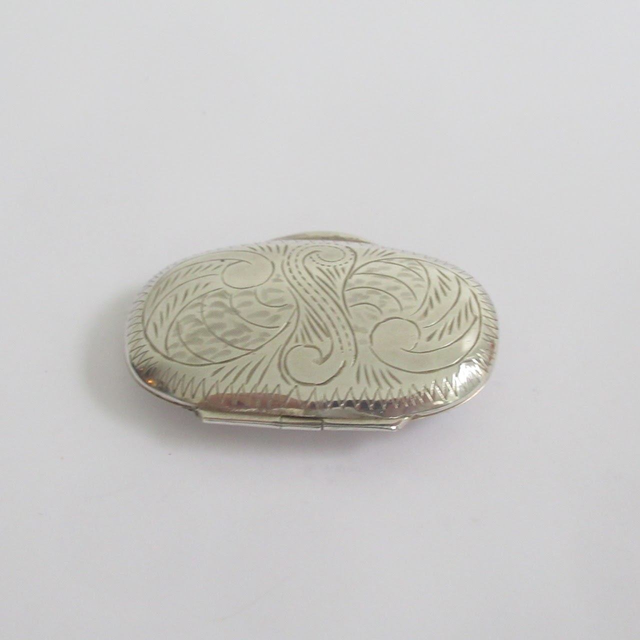 Sterling Silver Etched Oval Pill Box