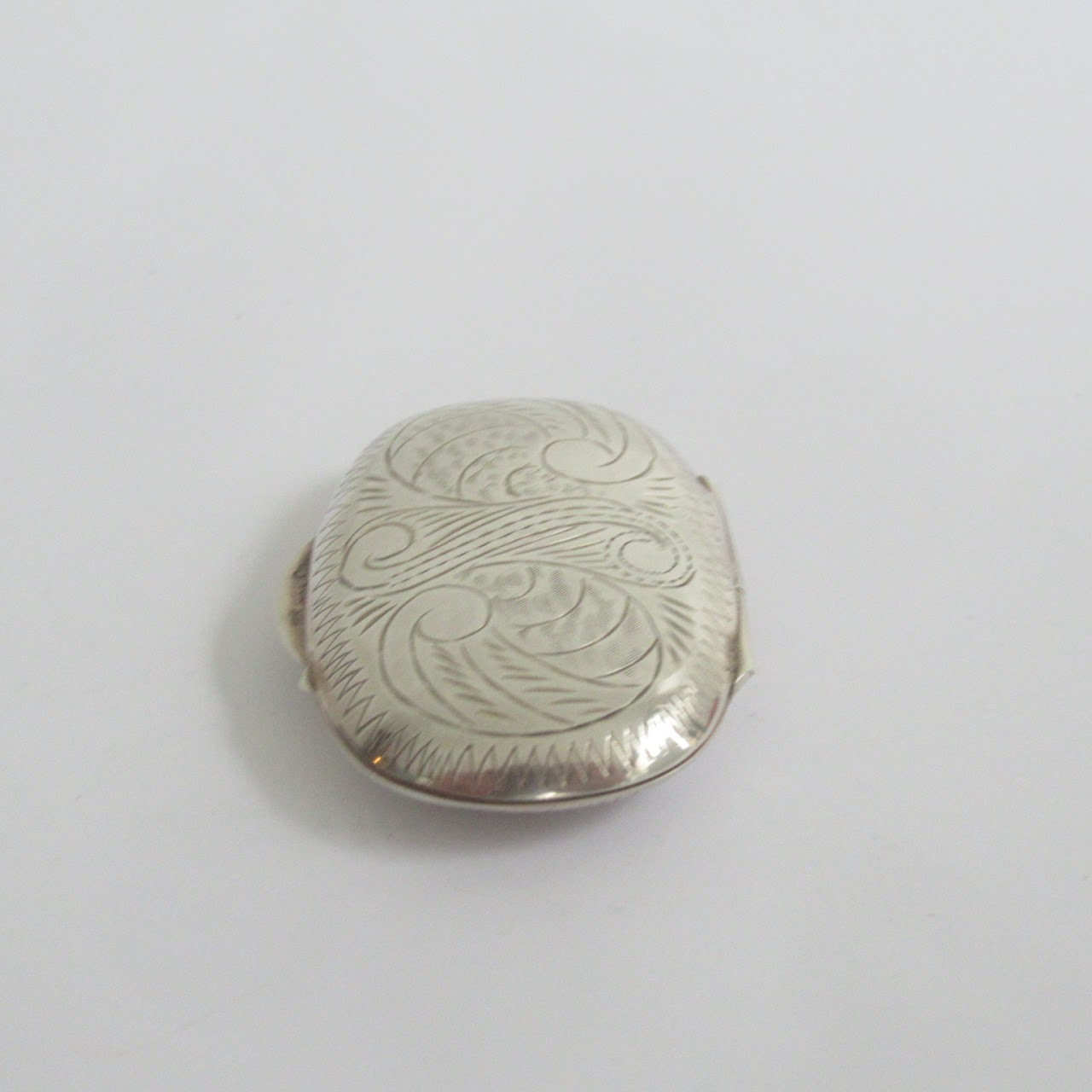 Sterling Silver Etched Oval Pill Box