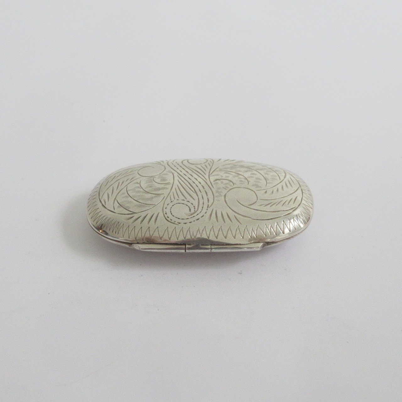 Sterling Silver Etched Oval Pill Box