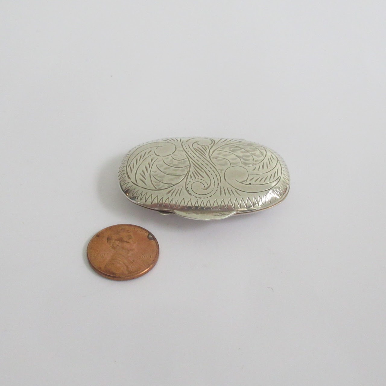 Sterling Silver Etched Oval Pill Box