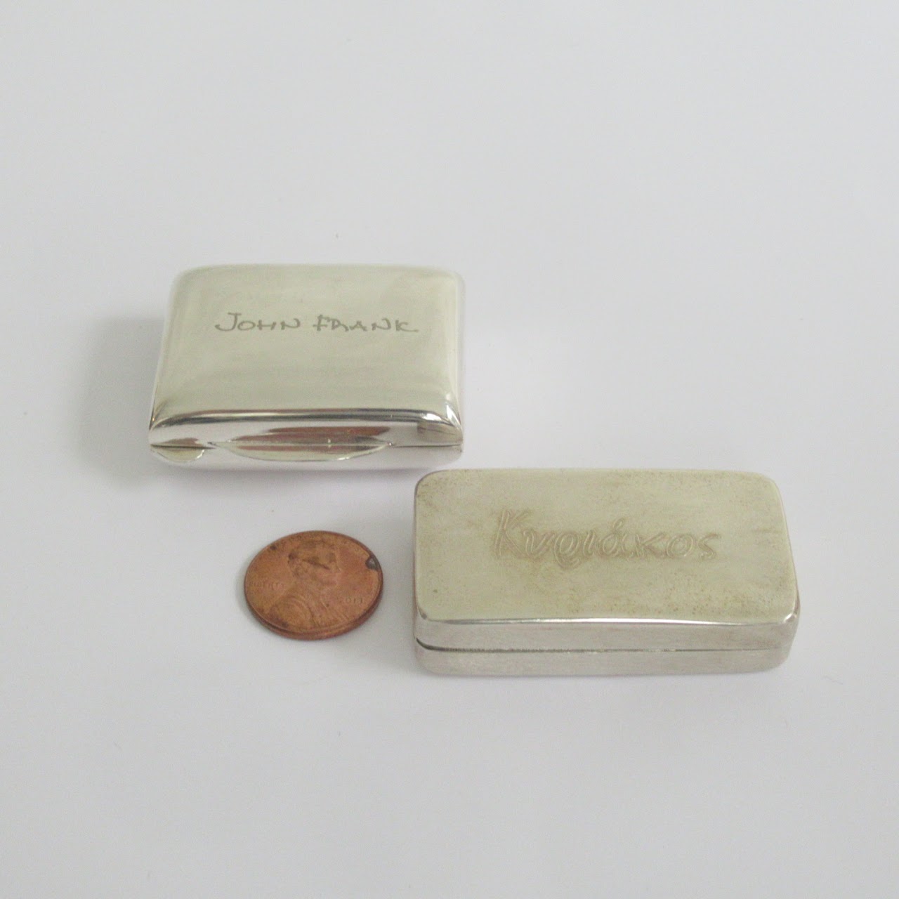 Sterling Silver Monogrammed Rectangular Pill Box Pair