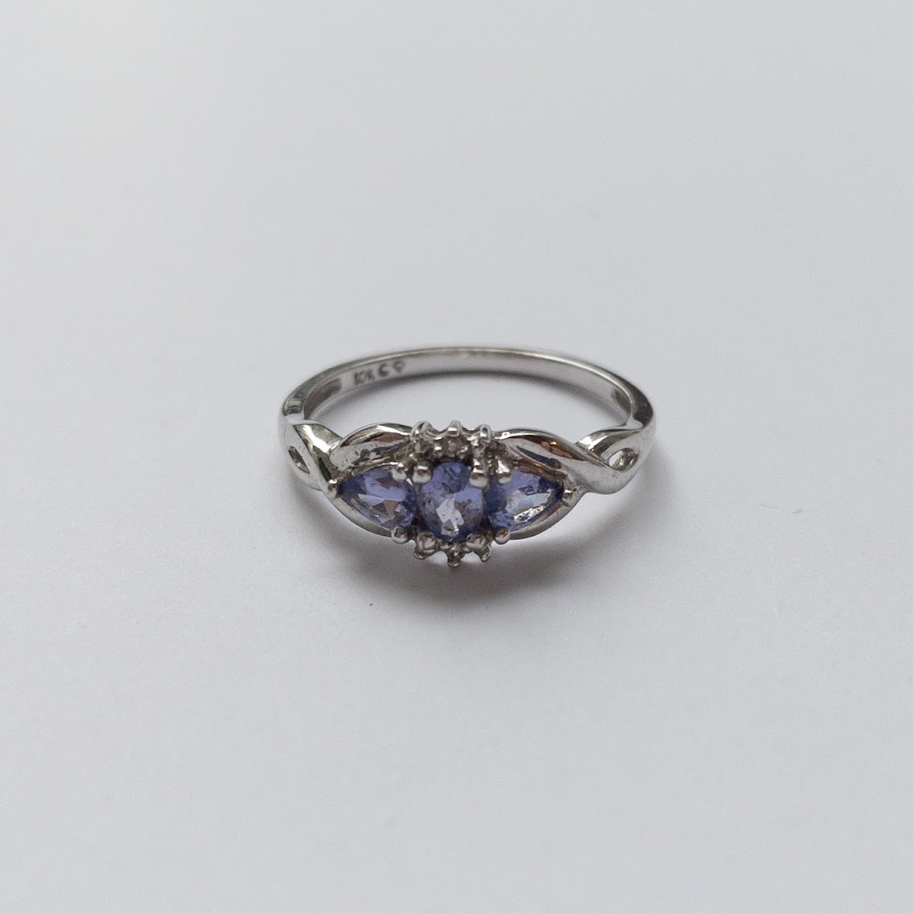 10K White Gold Purple Stone & Diamond  Ring