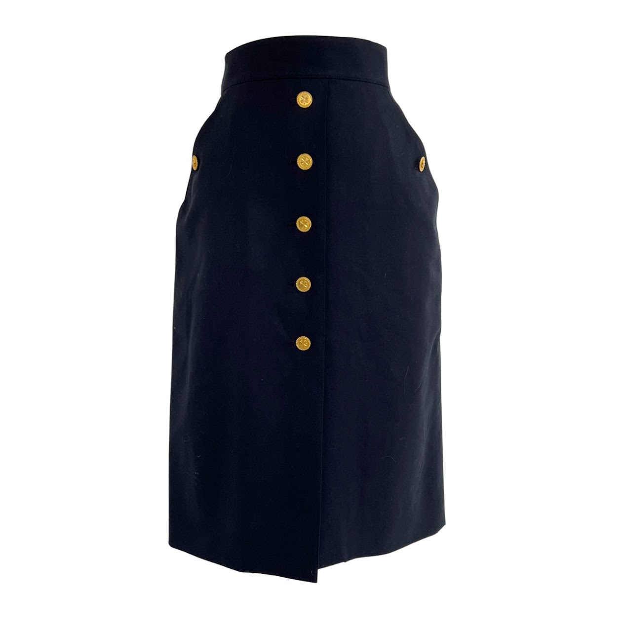 Chanel 4-Leaf Clover Button Wool Pencil Skirt