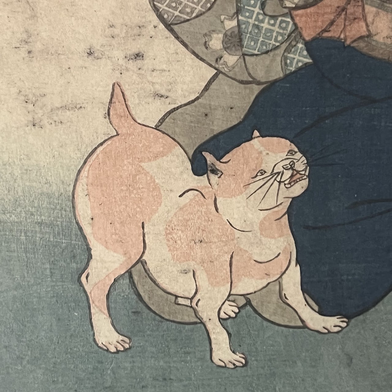 Japanese Ukiyo-e Woman with Cat Woodblock Print