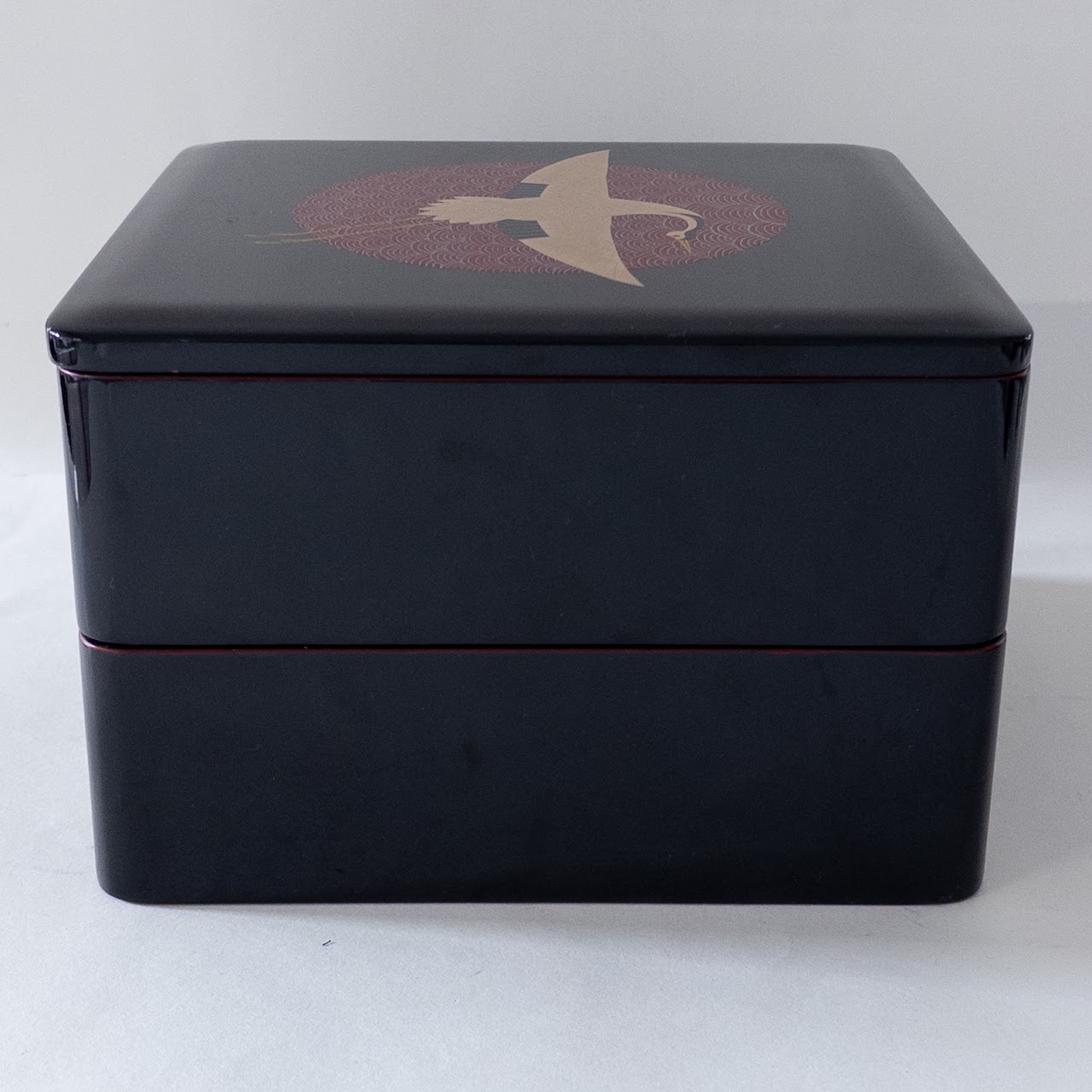 Aizu Lacquerware Two Tiered Box with Crane Motif