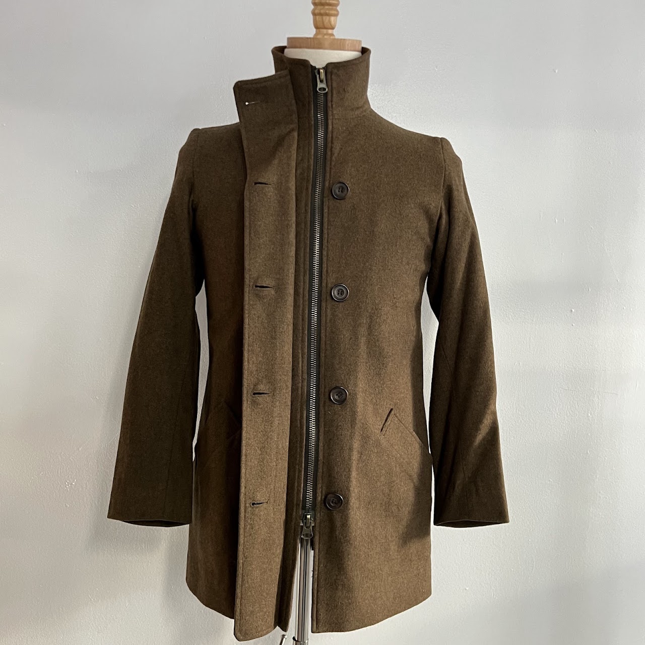 Paul Stuart Suede Trimmed Wool Coat