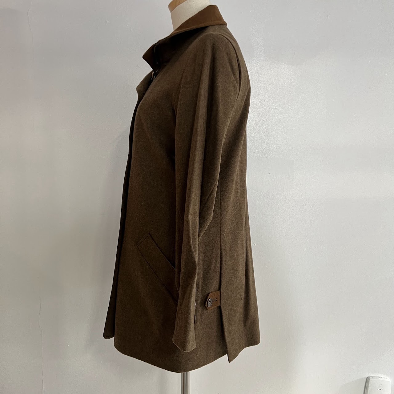 Paul Stuart Suede Trimmed Wool Coat