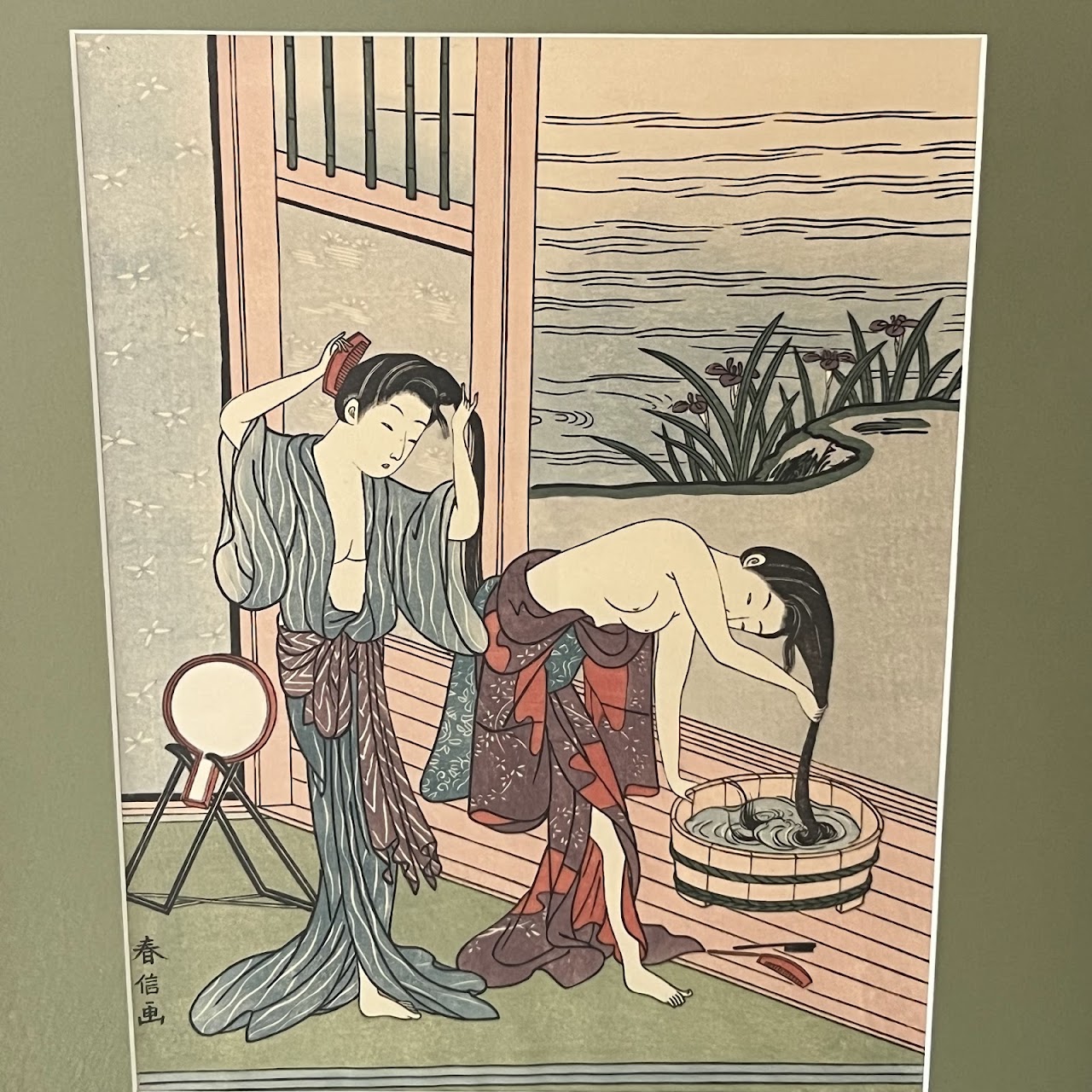 After Haronobu 'Washing Hair' Japanese Ukiyo-e Woodblock Print