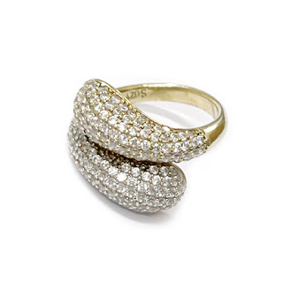 Suzy Levian Sterling Silver Vermeil and Crystal Pavé' Ring