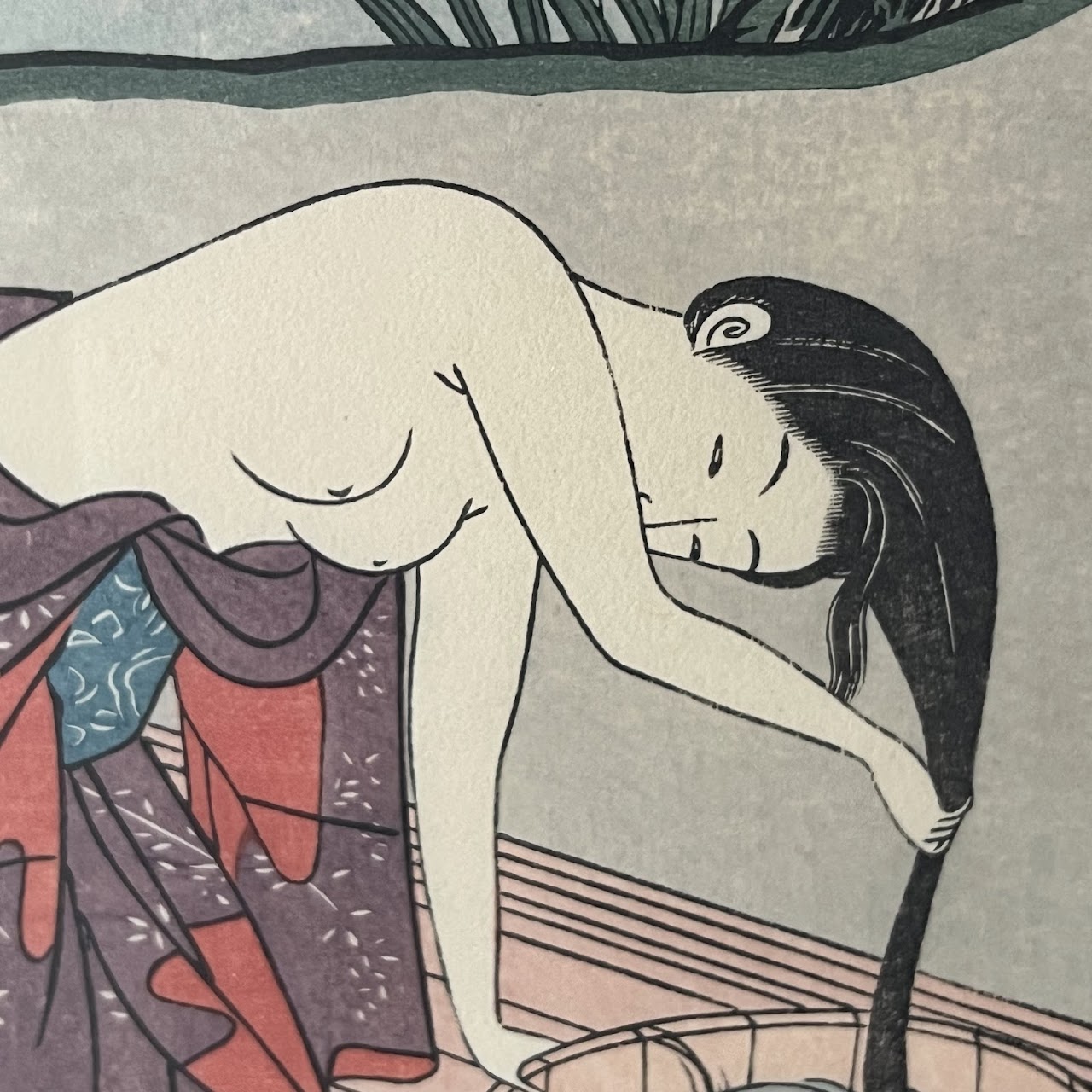 After Haronobu 'Washing Hair' Japanese Ukiyo-e Woodblock Print