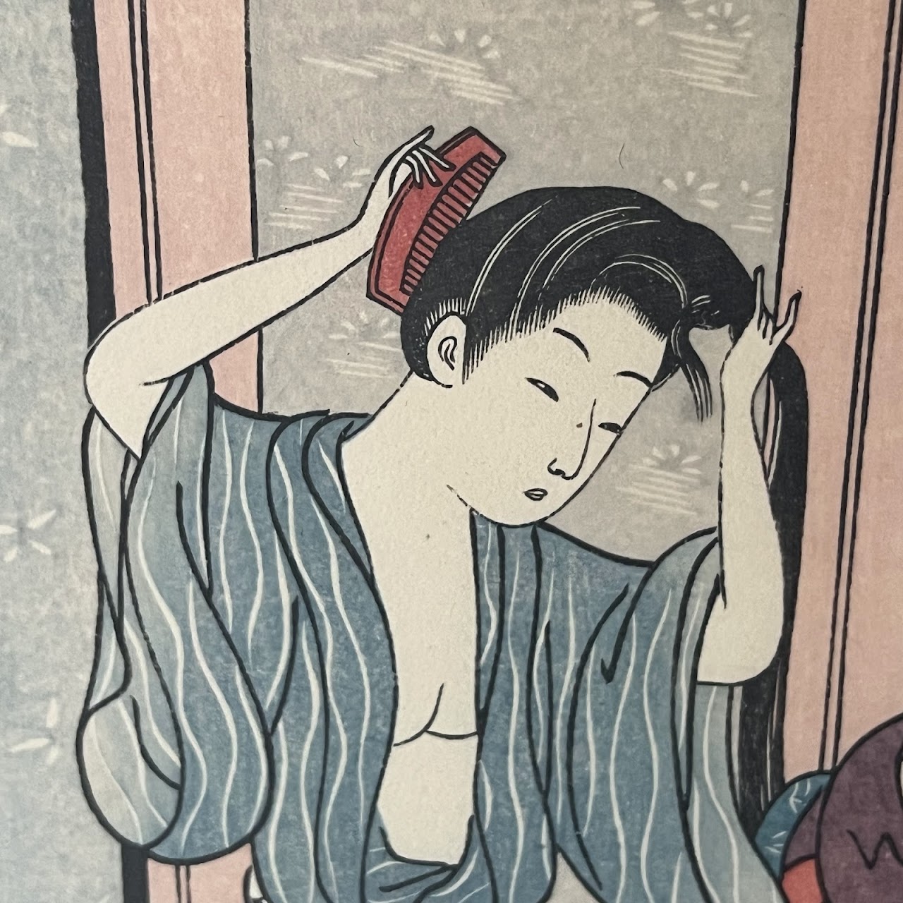 After Haronobu 'Washing Hair' Japanese Ukiyo-e Woodblock Print