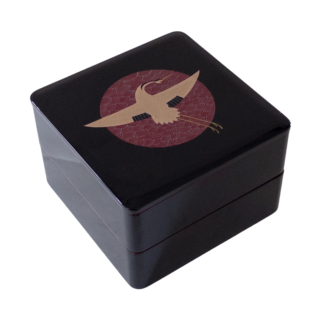 Aizu Lacquerware Two Tiered Box with Crane Motif