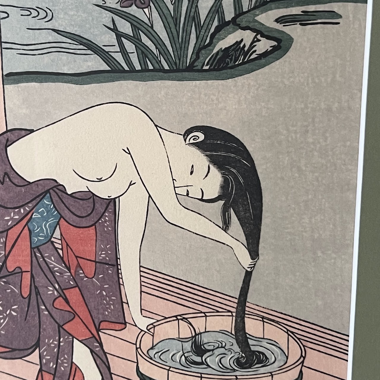 After Haronobu 'Washing Hair' Japanese Ukiyo-e Woodblock Print