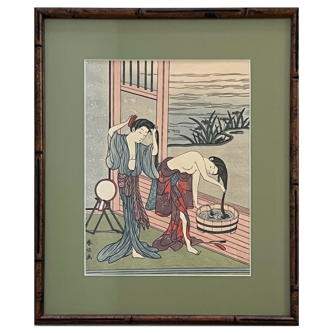 After Haronobu 'Washing Hair' Japanese Ukiyo-e Woodblock Print