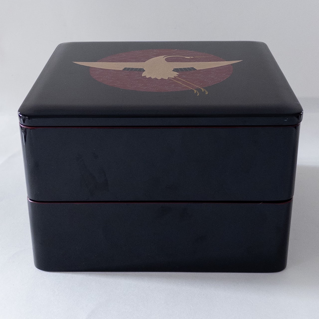 Aizu Lacquerware Two Tiered Box with Crane Motif