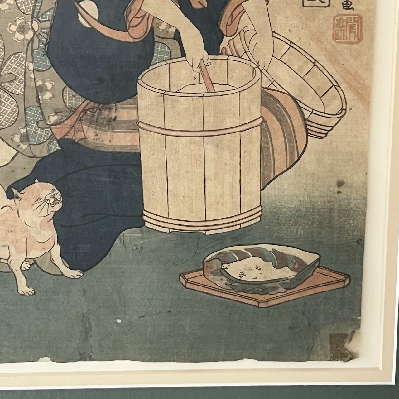 Japanese Ukiyo-e Woman with Cat Woodblock Print