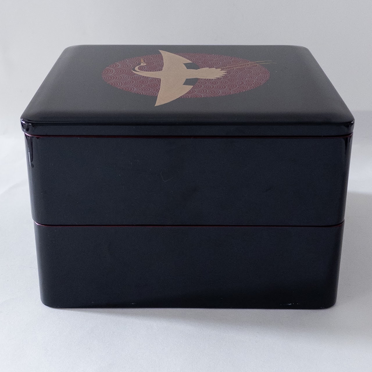 Aizu Lacquerware Two Tiered Box with Crane Motif