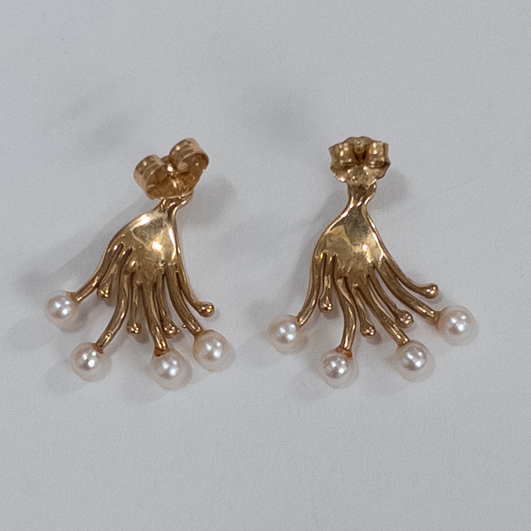 14K Gold and Small Pearl Earrings