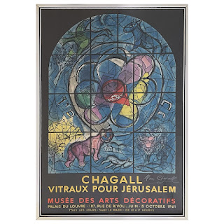 Marc Chagall Signed 'Vitraux Pour Jérusalem' Mourlot Lithograph Exhibition Poster, 1961