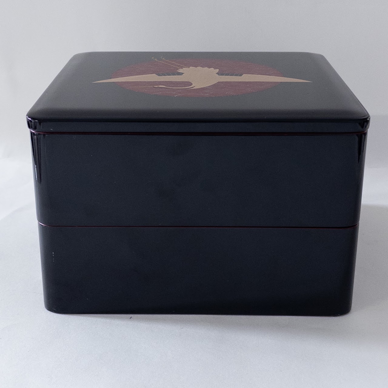 Aizu Lacquerware Two Tiered Box with Crane Motif