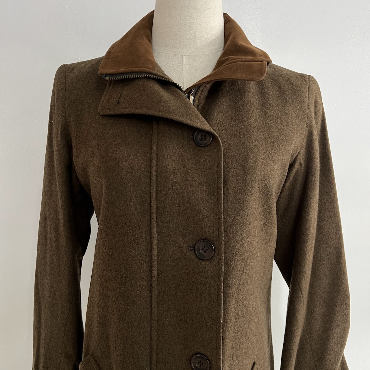 Paul Stuart Suede Trimmed Wool Coat