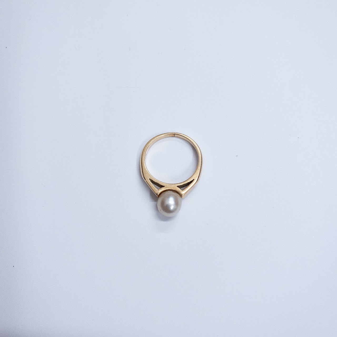 14K Gold Modernist Ring with Single Pearl Setting