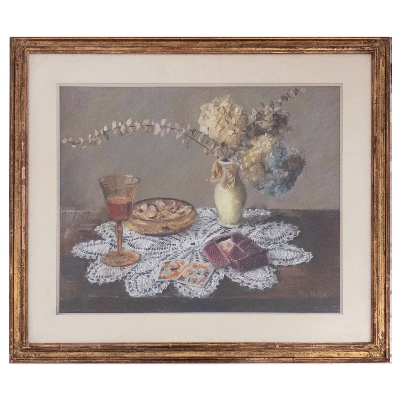 Mai Hoffer Signed Still Life With Cards Oil Pastel