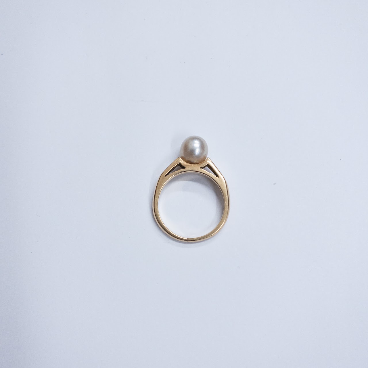 14K Gold Modernist Ring with Single Pearl Setting